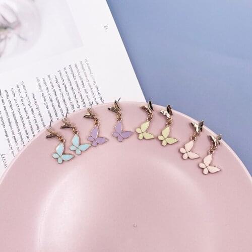 Fairy Double Layers Enamel Butterfly Earrings Gold Color Alloy Simulation Wing Hanging Dangle Earrings for Women Party Jewelry