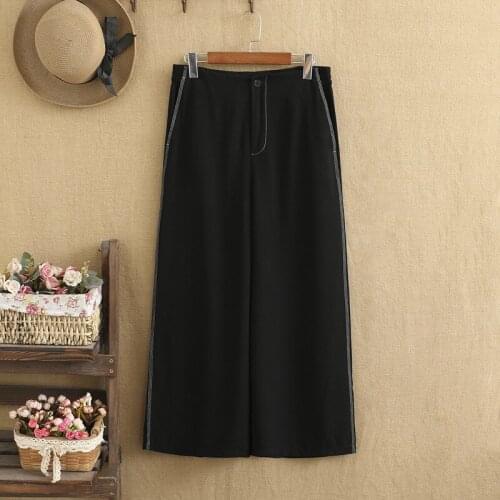 Plus Size Pants For Women High Waist Sewn-In Design With Floral Thread On Both Sides Wide-Legged Pants Large Size Pants Spring