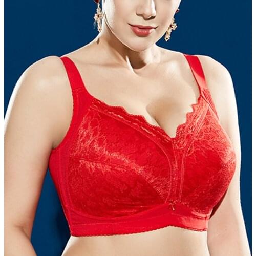 Womens Plus Size Underwear Full Coverage Non Padded Lace Embroidery Wireless Solid Minimizer Bra Female Lingerie 38 40 42 F G H