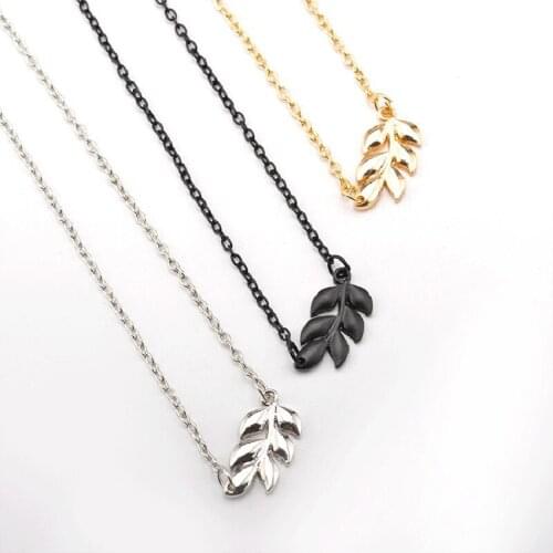 12 Pieces/Lot Women Necklaces Jewelry Black Silver Gold Color Leaf Pendant Necklace Short Link Chain Leaves Metal Feather Charm