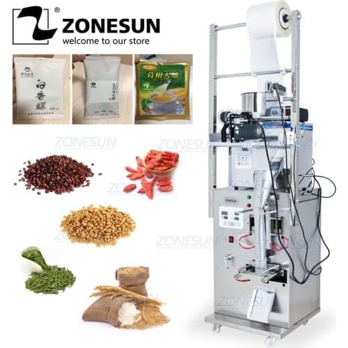ZONESUN Food Coffee Bean Grain Automatic Weighing Packaging Machine Powder Bag Back Side Seal Filling Machine With Date Printer