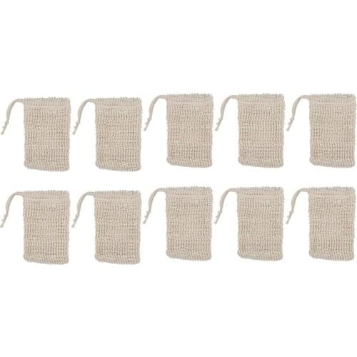 10 Pack Natural Sisal Soap Bag Exfoliating Soap Saver Pouch Holder