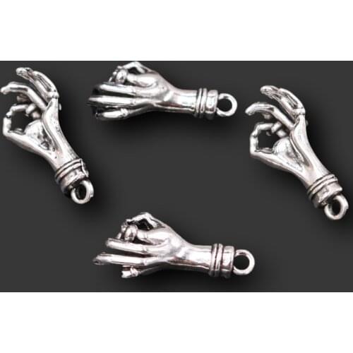 15pcs Silver Plated 3D OK Gesture Pendants Hip Hop Style Earring Bracelet Metal Accessories DIY Charms For Jewelry Crafts Making
