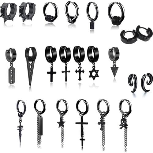 2021 Fashion Heavy Matel Black Color Rivet Cross Drop Earrings Hip Hop Punk Jewelry Cool Women Man Goth Hoop Earring Accessories