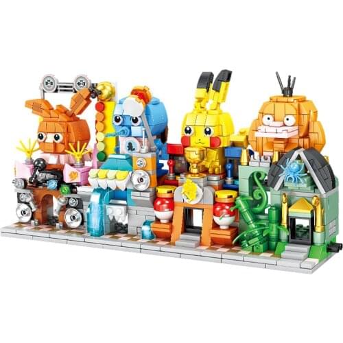 Pokemon 4 in 1 Street View Pikachu Small Particle Toy Cartoon Animation Diamond Blocks Compatible Assembling