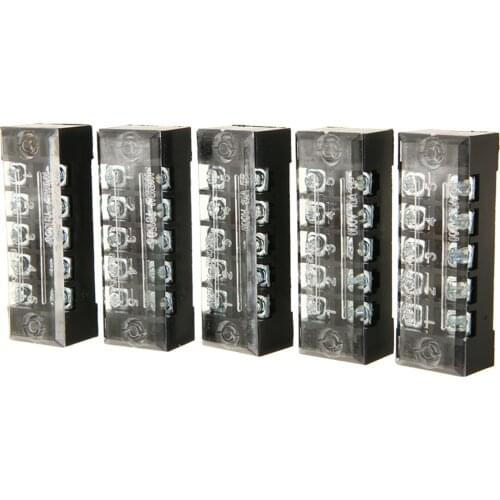 5pcs 600V TB-1505 Dual Row Barrier Screw Terminal Block Strip Wire Connector Wiring Tool with 10x Terminal Barrier Strips