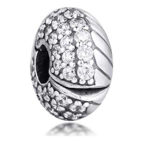 Fits for Pandora Charms Bracelets Pave Snake Chain Pattern Clip Beads 100% 925 Sterling Silver Jewelry Free Shipping
