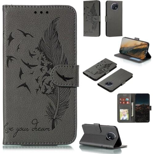 Feather Embossed Lychee Pu Leather Phone Case for Xiaomi Redmi Note 9T Card Slot Wallet Photo Frame Kickstand Back Cover