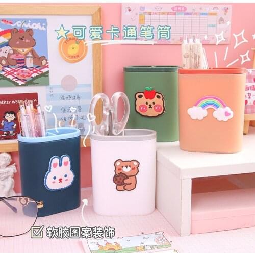 1PCs Ins Pen Holder Cute Cartoon Student Stationery Storage Box Makeup Brush for Desktop Storage Desktop Accessories