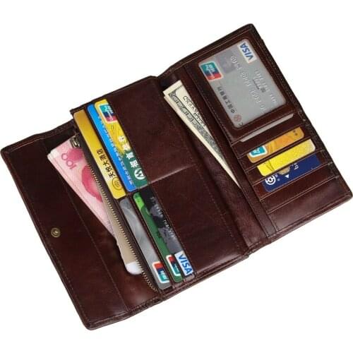 Long Retro Wallet Coin Purse Card Holder Ladies Clutch Purse Zipper Ladies Wallet Genuine Leather