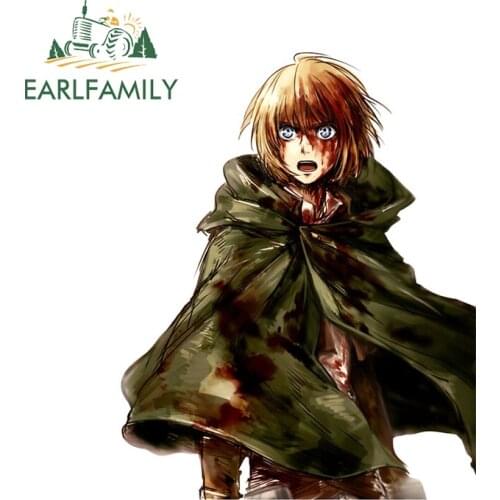 EARLFAMILY 13cm x 10.6cm for Attack On Titan Anime Car Sticker Armin Graphics Vinyl Waterproof Car Decal Trunk Bumper JDM Decor