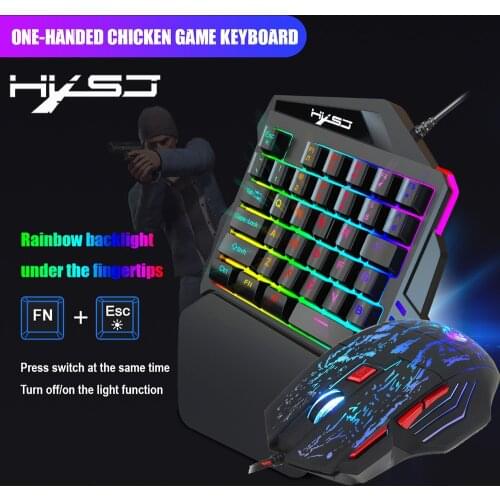 HXSJ J50 One-Handed Gaming Keyboard 35 Keys LED Backlight Wired Gaming Mouse with Breathing Light 7 Button Keyboard Mouse Combo