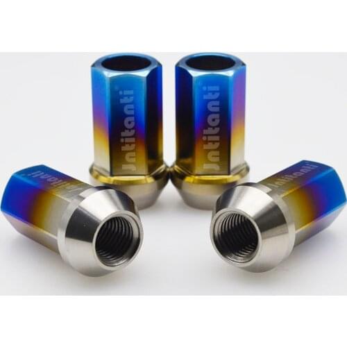 Gr5 titanium wheel hub nut M12*1.5*40 cone seat open-end burnt blue for racing car