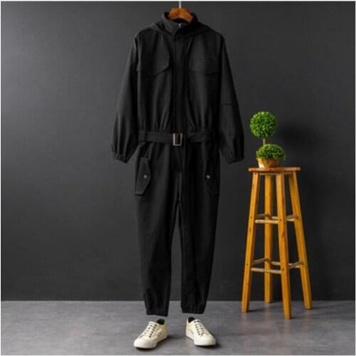 Jumpsuit Men Rompers One Piece Overalls Mens Long Sleeve Hooded Cargo Casual Streetwear Pants Trousers Male Plus Size XXXL