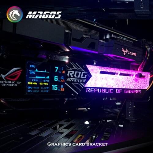 Video Display GPU Bracket,2.2- inchTemperature Detection,ROG VGA Holder,For PC Case Decorate AURA SYNC 12V/5V Water Cooler