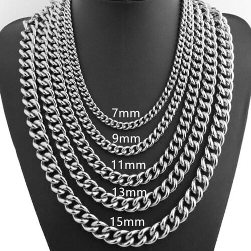7/9/11/13/15mm Cool Charms Mens 316L Satinless Steel Curb Cuban Link Chain Necklace Halloween Jewelry Gift 7-40inch