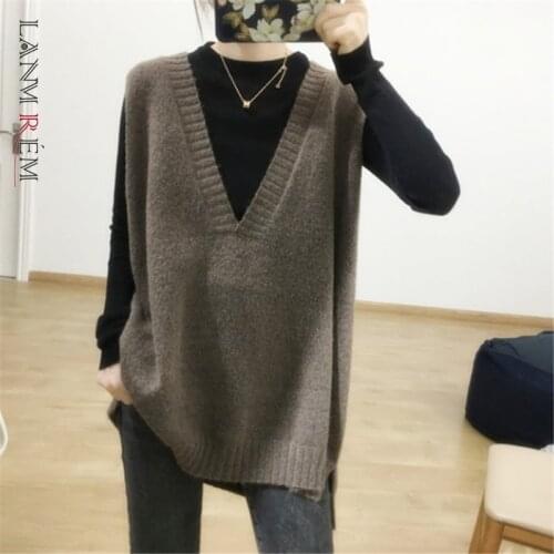 LANMREM Casual Loose Knitted Vest New Sleeveless Medium Length Pullover Women Outwear Large Size Sweater 2021 Autumn 2D6120
