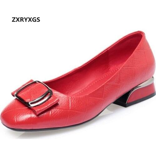 Best Sale 2020 Spring and Autumn Shallow Mouth Shoes Woman Genuine Leather Wild Fashion Shoes Women Low Heel Shoes Large Size