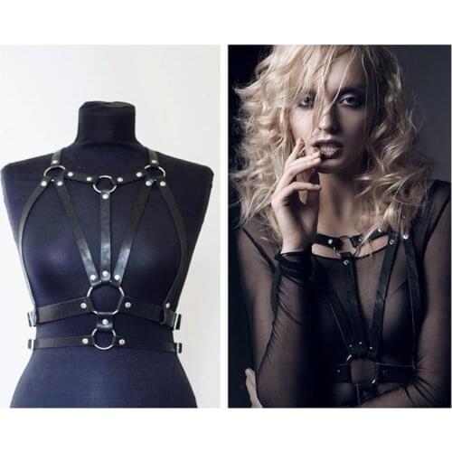 Hot Halter Real Leather Women Harness Handcrafted Body Caged Bra Chest Caged Waist Belt Straps