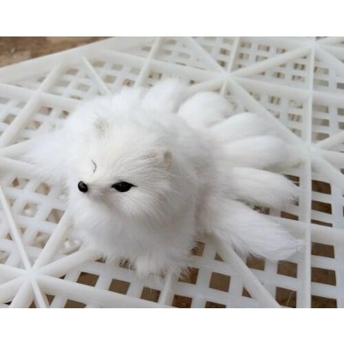 Small cute simulation white fox toy resin&fur nine-tails fox doll gift about 18x7.5cm 1403