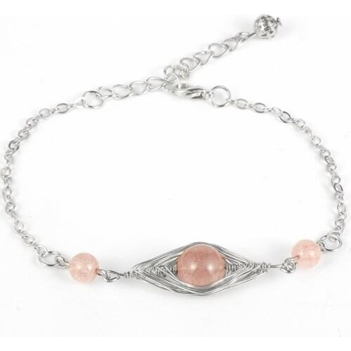 Trendy Women Girls Natural Stone Chain Bracelet Handmade Wire Wrap Bead Eyes Charm Bangle Boho Jewelry