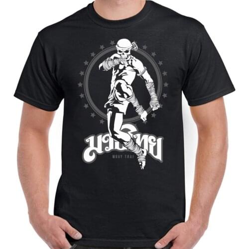 Muay Thai Skeleton Kick Boxer Men Martial Arts T-Shirt Mma Top Skull Fight 2019 Fashion 100% Cotton Tees Custom Cool Shirts