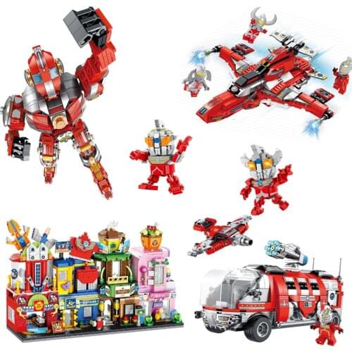 Cartoon Ultraman Car Diamond Mini Micro Plastic Action Model Blocks Building Bricks Game Kids Toys Children Birthday Gifts