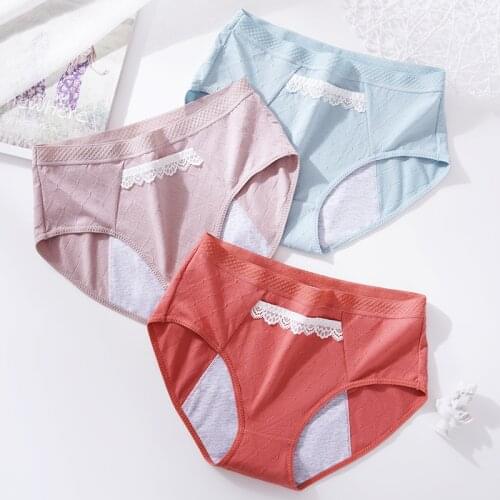 New Womens Cotton Briefs Mid Waist Absorbent Menstrual Panties Solid Underwear Female Panties for Periods Intimates Accessories