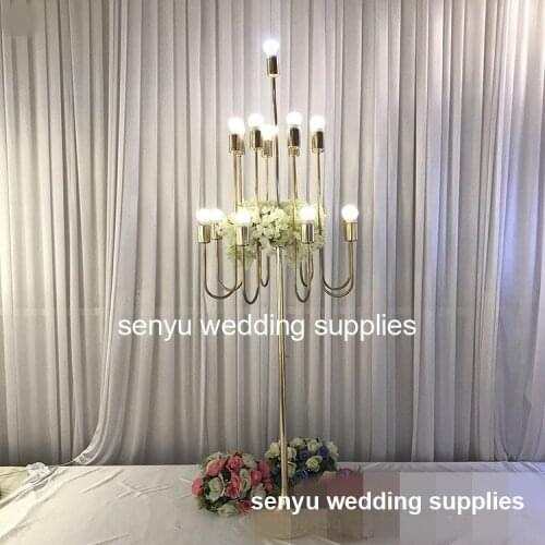 New Candelabra mental Candle Holder Gold Candlestick Wedding Aisle Decoration Table Centerpiece Stage Walkway Decor senyu0132