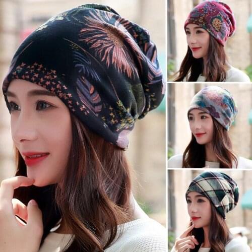 LongKeeper Polyester Cotton Casual Floral Headscarf Fashion Female Spring Autumn Scarf Cap Hats Adult 7 Colors Beanies