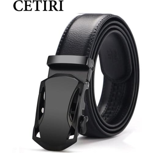 CETIRI Mens Top Cowhide Genuine Leather Ratchet Dress Automatic Buckle Belt Luxury Belts Business Belts For Men Cinto 130cm