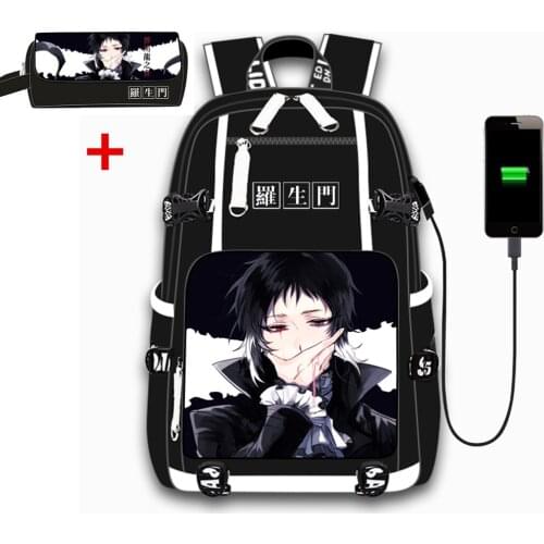Bungo Stray Dogs USB Port Backpack Bag with Wallet Purse School Book Students Outdoor Shoulder Book Bag Rucksack Computer Bag