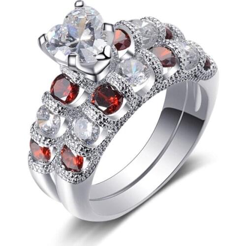 Seanlov 2019 New Fashion Silver Color Wedding Rings Sets Bridal Classic Engagement Band Rings For Women Luxury Heat Jewelry