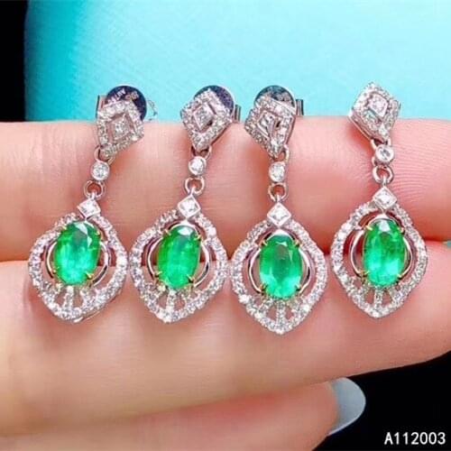 KJJEAXCMY Fine Jewelry 925 sterling silver inlaid natural gemstone Emerald female earrings Ear studs noble support detection