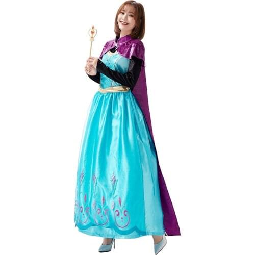 Snow Queen Anna Princess Costume Cosplay Adult Halloween Costume For Women Christmas Dress