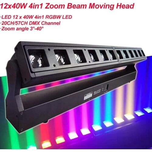 Super bright 12x40W RGBW 4in1 LED Pixel Beam Wash Zoom Moving Bar Light For DJ Disco Club Party Project EventTheater