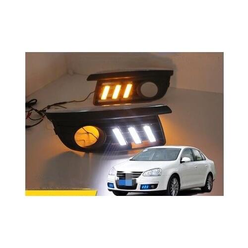 Led DRL Daytime Running Light for Volkswagen VW Sagitar 2006-2011 Turn Signal Moving Yellow And Blue Lamp
