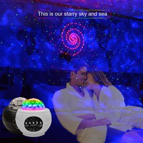LED Star Ocean Wave Projector Night Light USB Remote Control Sky Projector Night Lamp With Music Bluetooth Speaker For Childrens