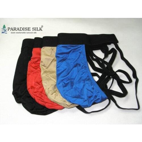 4 Pair 100% Pure Silk Men Jock Straps G String Thong Briefs Size S/M AND L/XL
