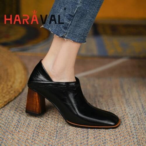 HARAVAL Women Pumps Shoes HIgh Heels Office & Career Square Toe Elegant Classics Spring Autumn Elegant Black Shoes Women A259