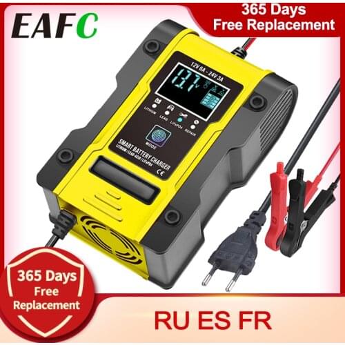 12V 24V Car Battery Charger 12V 6A Lithium Battery Charger Maintainer 7-Stage Car Motorcycle Battery Charging Unit