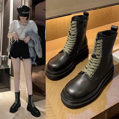Womens Boots Autumn 2020 Rubber Boots Rock Shoes Woman Round Toe Booties Ladies Boots-women Low Booties Zapatillas Mujer
