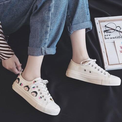 2021 Spring Summer New Canvas Shoes Female Cross-tied Student Flats Shoes Casual Unicorn Little Devil Graffiti Sneakers