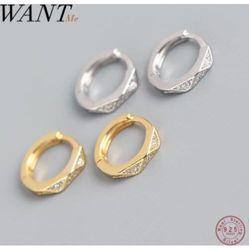WANTME INS Genuine 925 Ssterling Silver Pavé Crystal Zircon Minimalist Geometric Ear Hoop Stud Earrings for Women Fine Jewelry