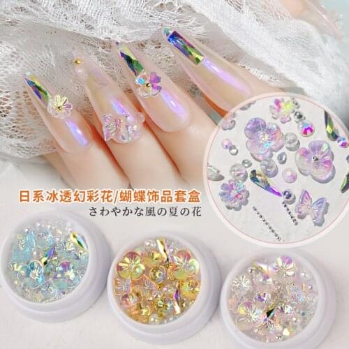 1box Shiny Crystal 3D Nail Art Decorations Butterfly Flower Diamond Rhinestone Pixie Caviar Beads Manicure Design Accessories