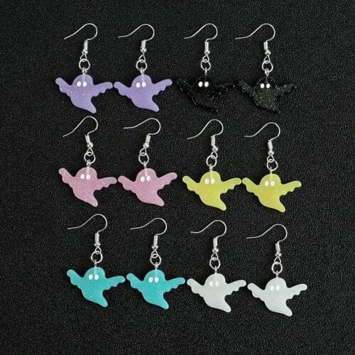 1pair Glitter Cartoon Bat-shape Drop Earrings Flatback Resin Animal Dangle Earrings for women Birthday Gifts Jewelry