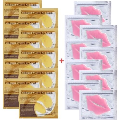 10pair Gold Collagen Eye Mask Hyaluronic Acid Moisturizing Anti-Aging Dark Circles +10pack Nourishing Lip Patches Skin Care Set