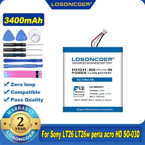 100% Original LOSONCOER 3400mAh LIS1489ERPC Battery For SONY Ericsson Xperia Acro S LT26w LT26