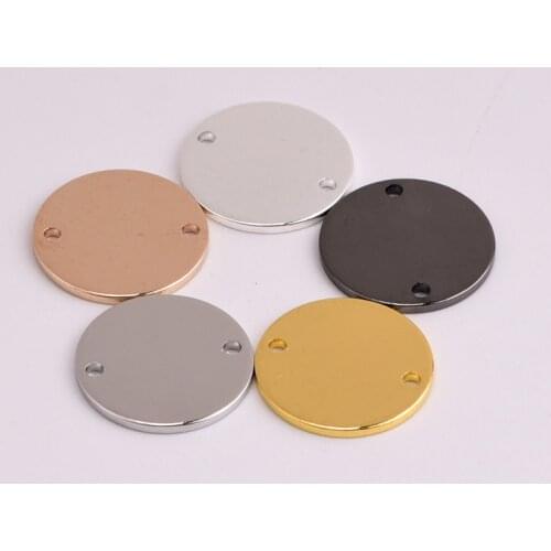 100pcs 14mm Double Hole Solid Copper Charms Pendants End Chain PendantRound Tag Charms for Necklace Bracelet Making