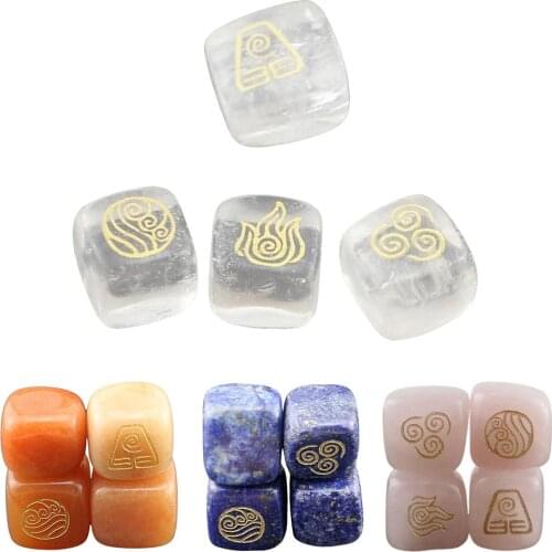 4Pcs/Set Natural Crystal Stone Water Soil Wind Runes Polished Engraved Gemstone Home Decor